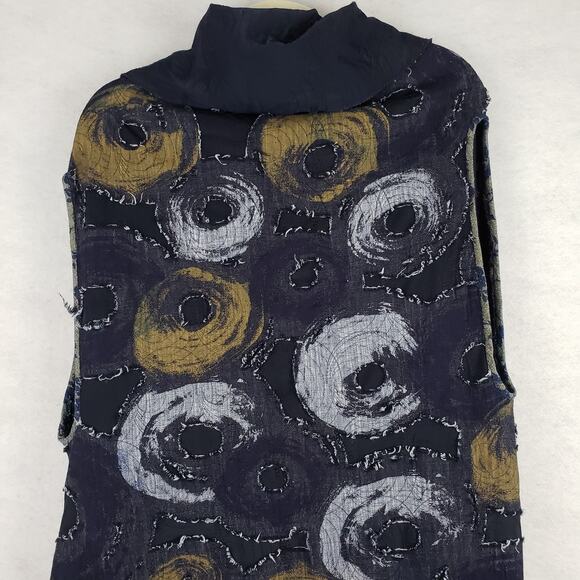 Women's One Size Open Front Lagenlook Vest Blue Celestial Moon Print Art To Wear - Picture 10 of 10